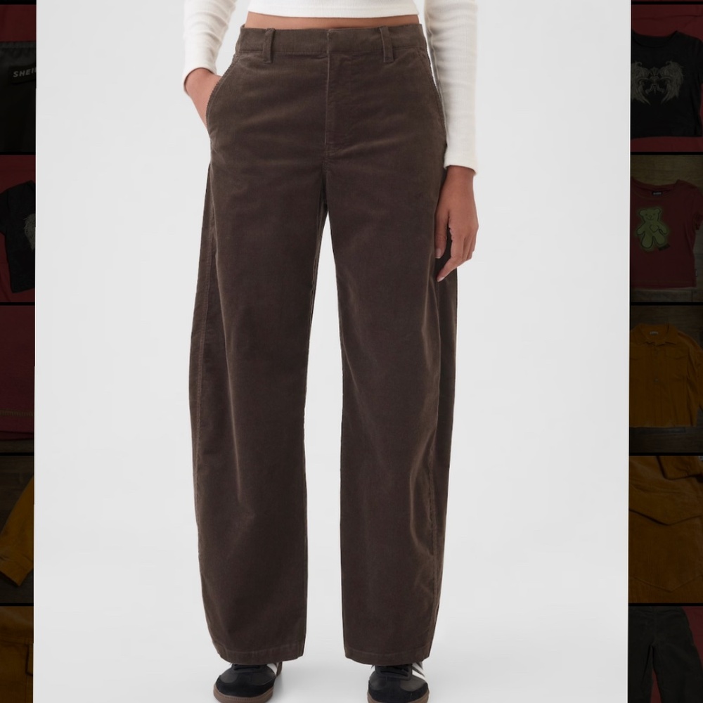 Brown Corduroy Tapered Ankle Wide Leg Pants